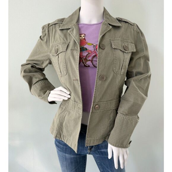 Arizona Jean Company Vintage Y2k Olive Green Utility Military Style Jacket Med - Picture 2 of 7